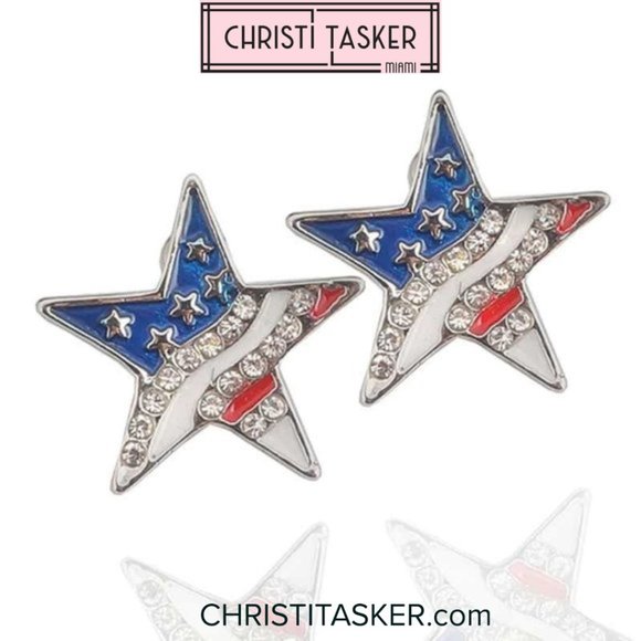 Star Shape American Flag Stud Earrings - Picture 1 of 10